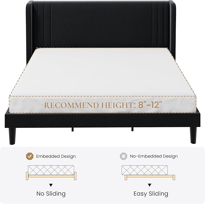 SHA CERLIN King Size Velvet Upholstered Platform Bed Frame - Image 9