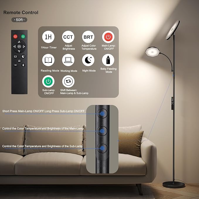 SUNMORY Floor Lamps for Living Room, 48W/4200LM Super Bright LED Floor Lamp - Image 4