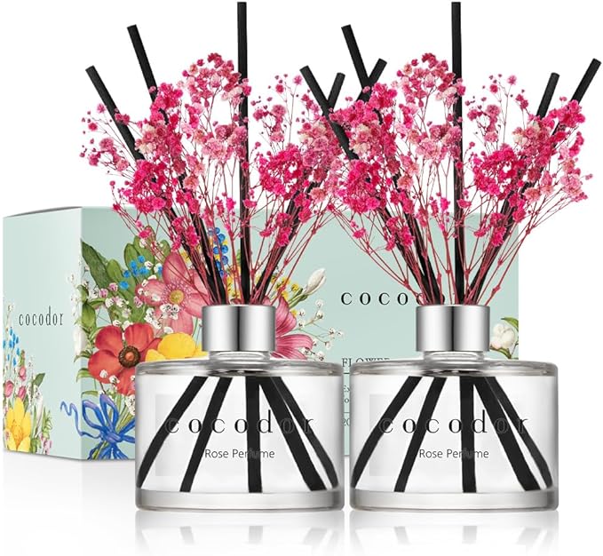 COCODOR Preserved Real Flower Reed Diffuser/Rose Perfume / 6.7oz / 2 Pack/Reed by Cocodor