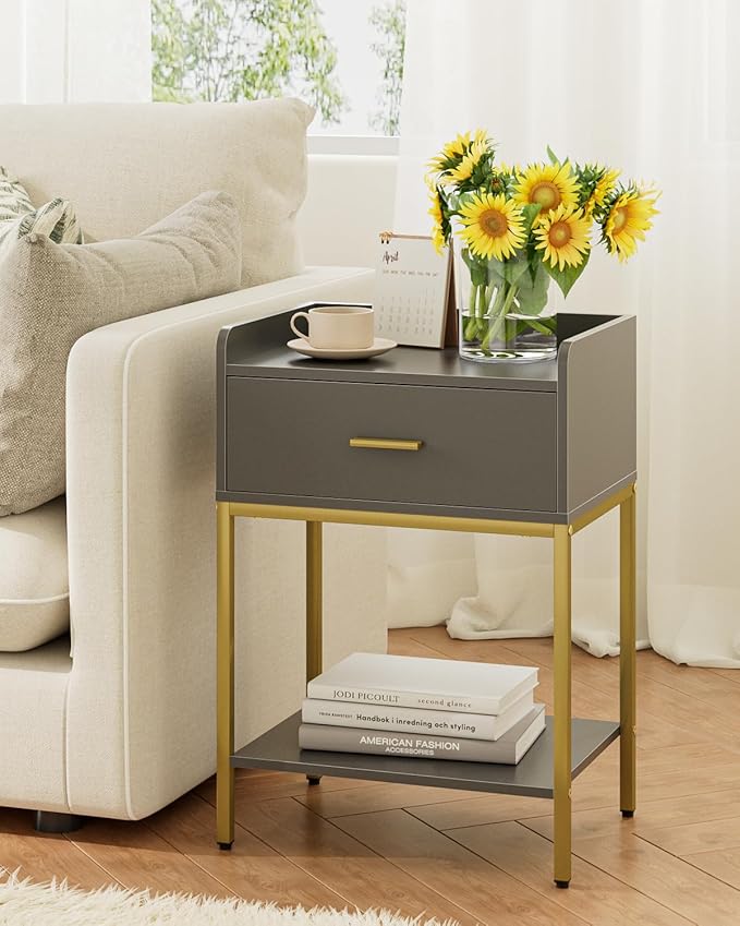 Masupu Gray Nightstand, 3-Tier Modern Bedside Table Night Stand by Masupu