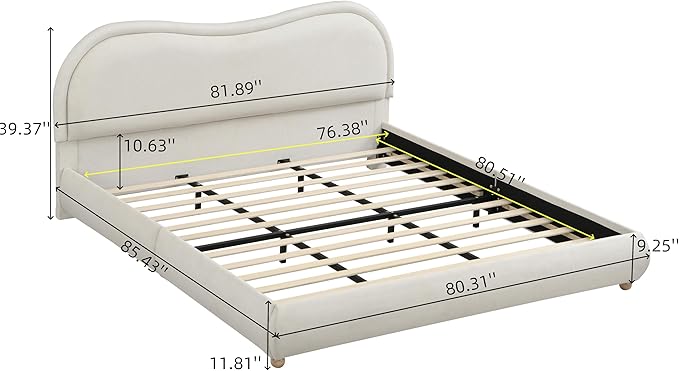 King Size Upholstered Platform Bed Frame, Modern Cloud Bedframe - Image 2
