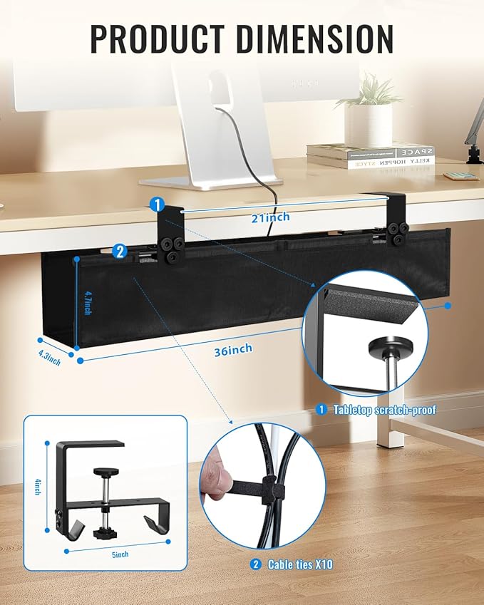 36" No Drill Under Desk Cable Management Tray - Image 6