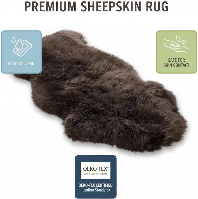 Genuine Dark Brown Sheepskin Rug 2x3 ft, Real Fluffy Single Pelt Fur Accent Rug - Image 5
