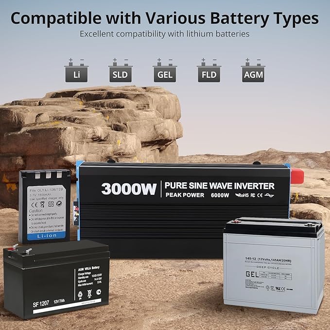 3000W Pure Sine Wave Inverter 1 USB Port 5v/2.4a, LCD Display&Remote Controller - Image 4