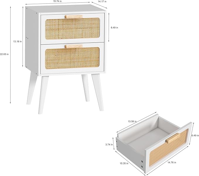 YAUKOMEL Rattan Nightstand, Wood End Table, Side Table - Image 3