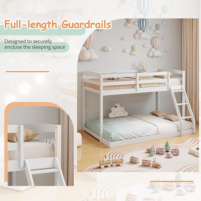 KOMFOTT Low Bunk Bed Twin Over Full, Solid Wood Twin Bed Frame - Image 6