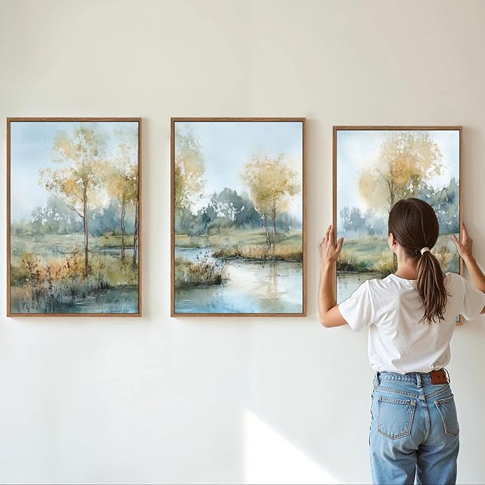 Yeehomedec Large Vintage Neutral Nature Framed Canvas Wall Art, Mid Century - Image 2