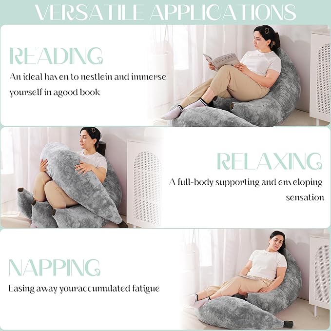 Banana Bean Bag Chair with Ottoman, Floor Sofa Bed with Footrest, Comfy - Image 5