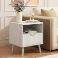 CARPETNAL Fluted Nightstand, Wood End Table Mid Century Night Stands by CARPETNAL