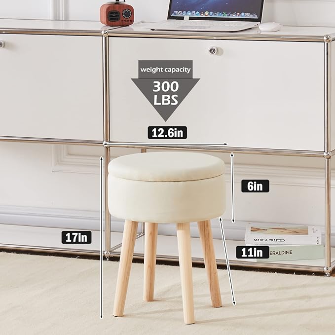 Mxfurhawa Storage Ottoman Linen Round Vanity Stool Tray Top Modern Foot Stool - Image 8