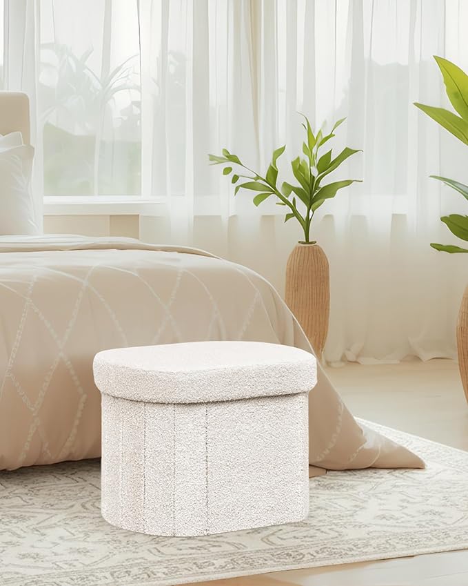 B FSOBEIIALEO Storage Ottoman for Dorm Room, Boucle Folding Storage Ottoman - Image 8