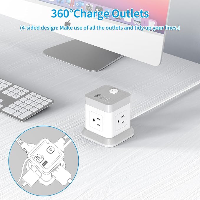 Power Strip with USB C, FDTEK Desktop Power Cube Strip, 10 FT Extension Cord - Image 4