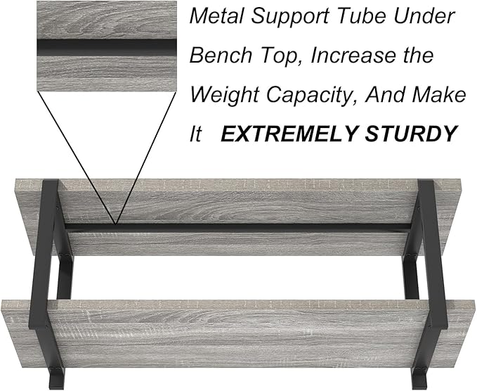 FOLUBAN Entryway Bench, Vintage Wood and Metal Shoe Bench - Image 6