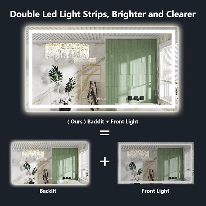 YEELAIT 68x38 Inch LED Bathroom Mirror - Image 2