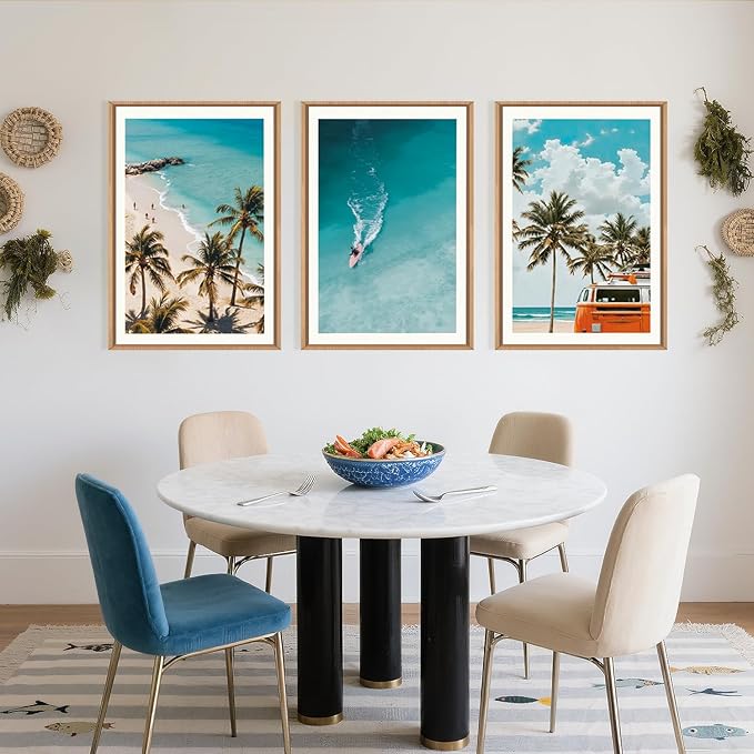 LHIUEM Large Nature Surfboard Beach Framed Canvas Wall Art, Summer Ocean - Image 4