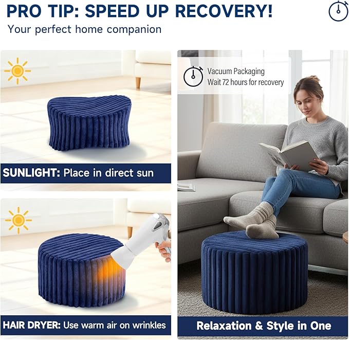 Tiita Round Stuffed Pouf Ottoman, Stripe Faux Fur Poufs - Image 9