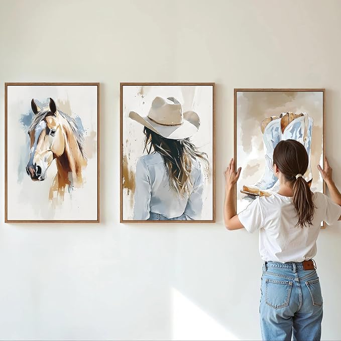 YeeHomedec Large Western Cowgirl Posters Framed Canvas Wall Art Set, Glam Rodeo - Image 2