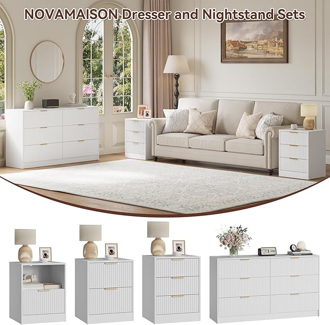 55" Long Dresser and Nightstand Set 3-Piece, 6 Drawer Dressers & Night Stand - Image 4