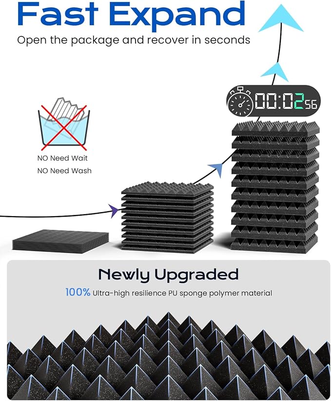Sonicism Acoustic Panels Self-Adhesive Pyramid 48 Pack|12" X 12" X 2" Sound - Image 2