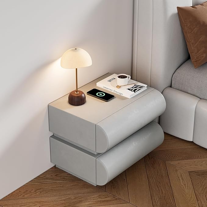 homary Smart Nightstand Modern Light Gray Leather Nightstands - Image 7