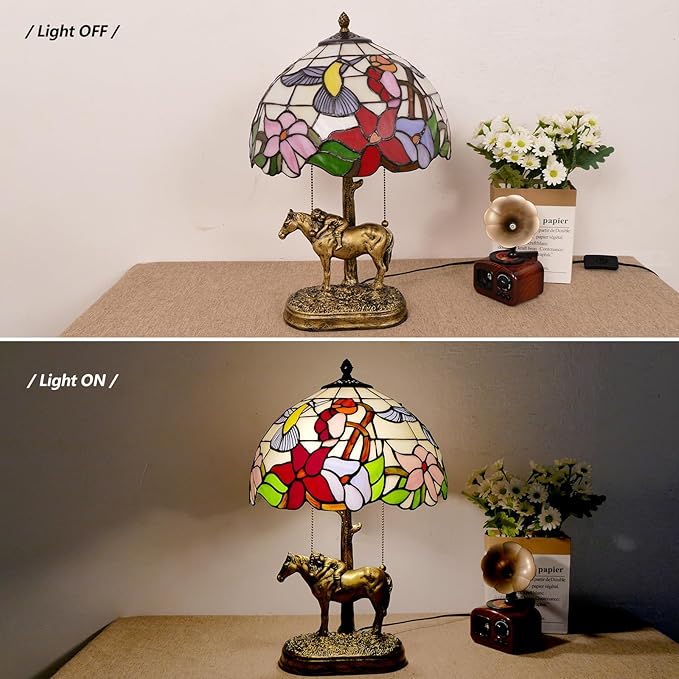 2 Lights Tiffany Table Lamp Stained Glass Table Lamp Victorian Bedside Lamp - Image 4