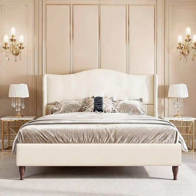 koorlian King Size Bed Frame Fully Upholstered Platform Bed by Koorlian