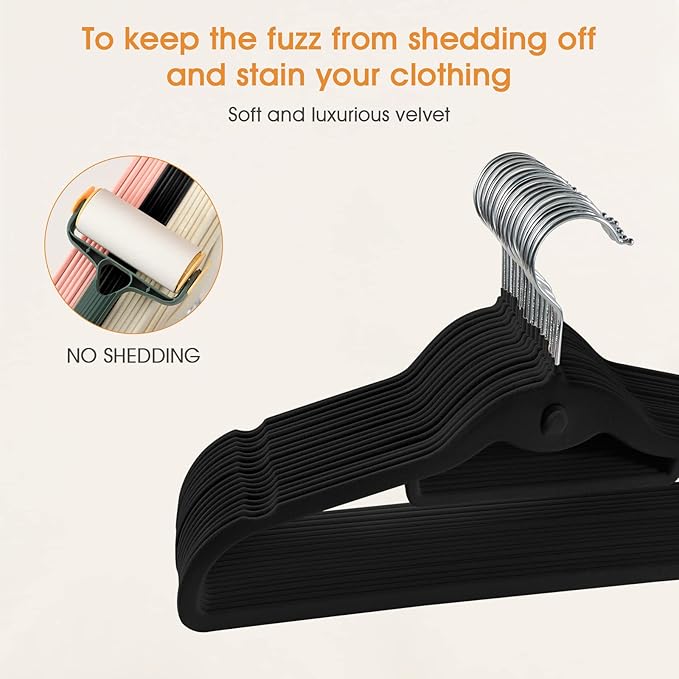 Velvet Clothing Hangers Slim Stackable Non-Slip Black Suit Hanger Space Saving - Image 7