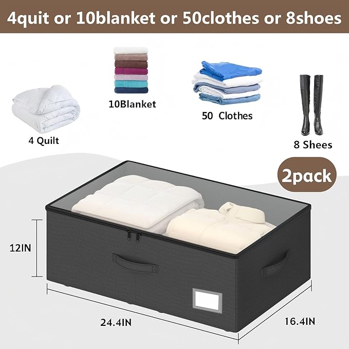 Underbed Storage With Wheels, No Assemble Required 12 inches Height Under bed - Image 2