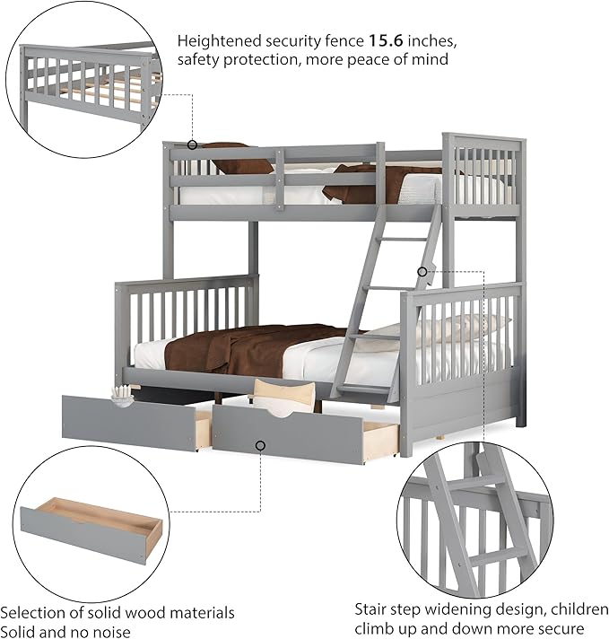 Merax Wood Bunk Bed with Drawers, Convertible Wood Bunk Bed with Ladders and - Image 5
