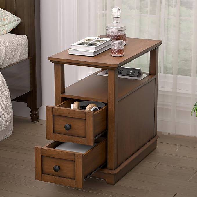 HIFYOBRO End Table with Flip Top Charging Station Set of 2, Narrow Side Table - Image 6