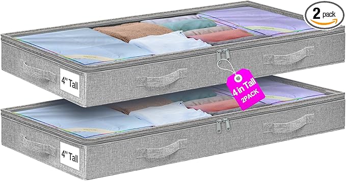 punemi Under Bed Storage Containers, Below 4 Inches Tall Low Profile Underbed by Punemi