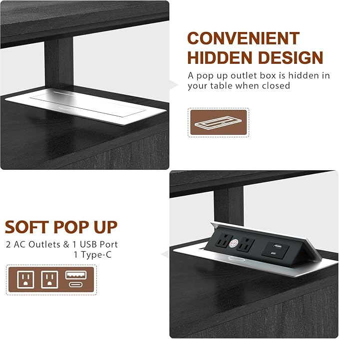 HIFYOBRO Narrow End Table with Flip Top Charging Station and 2 Drawers - Image 4