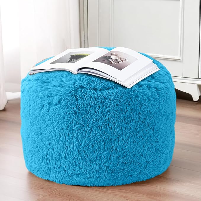 HIGOGOGO Round Stuffed Pouf Ottoman, Long Faux Fur Poufs - Image 5