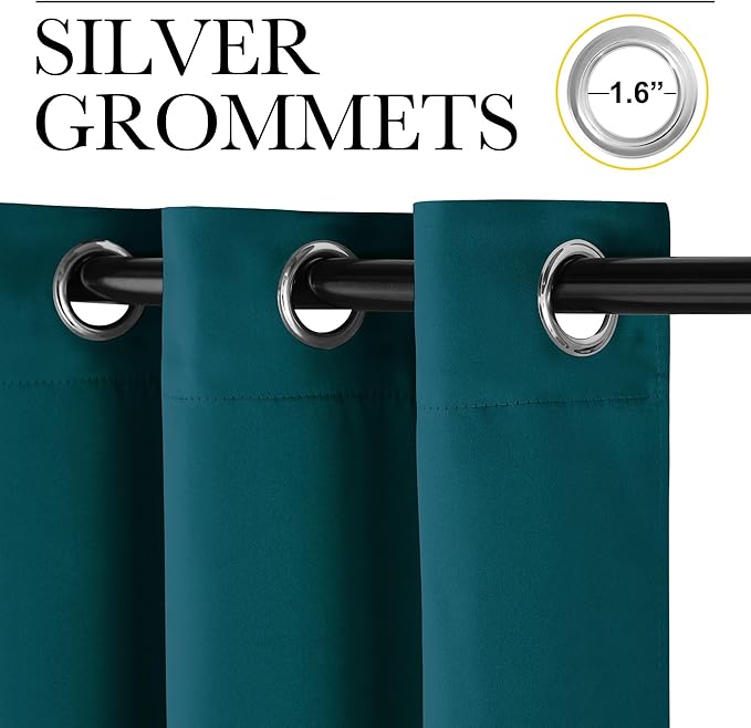 NICETOWN Teal Blackout Curtains 84inch Length 2 Panels Set, Grommet Chic - Image 2