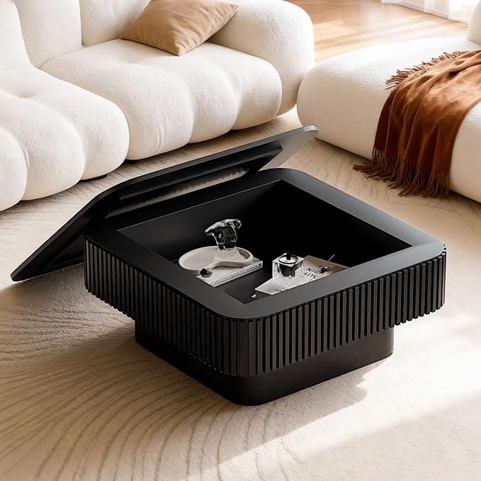 LKTART Coffee Table for Living Room, Accent Fluted Square Coffee Table - Image 7