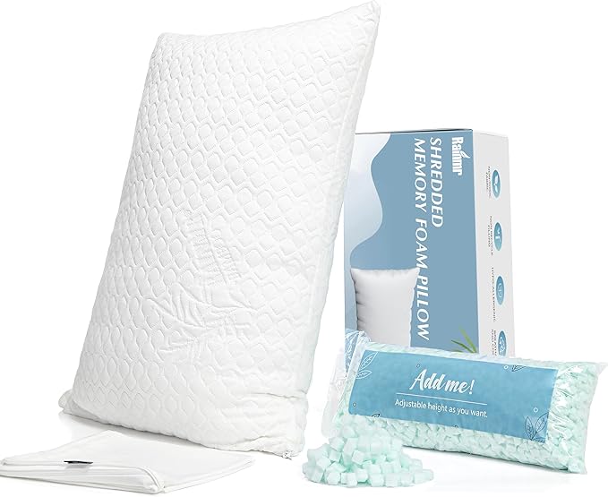 Queen Size Bed Pillow for Sleeping Shredded Memory Foam Adjustable Loft Pillows by RainmrBedding