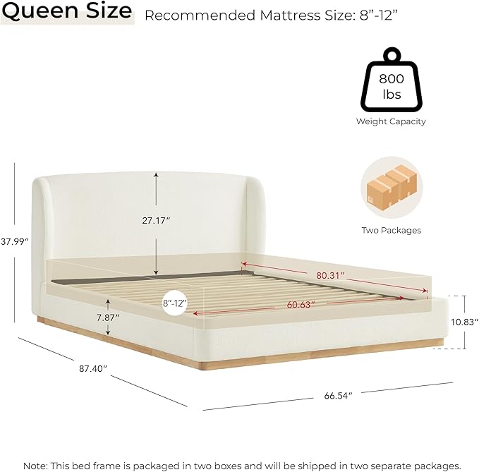 CHITA Queen Size Bed Frame, Upholstered Platform Bed - Image 2