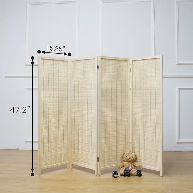 4 Panel Short Room Divider Screen, Small Bamboo Panel Divider - Image 5