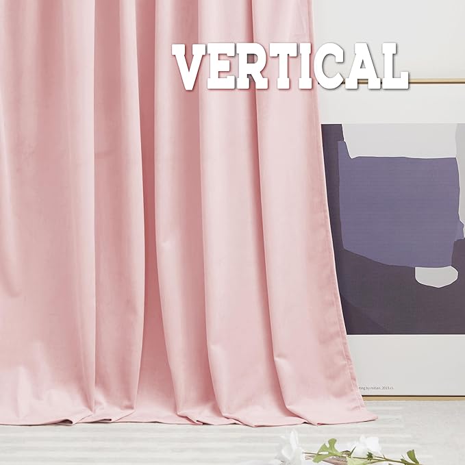 RYB HOME Baby Pink Velvet Curtains 96 inches, Back Tab Soft Fabric Room - Image 5