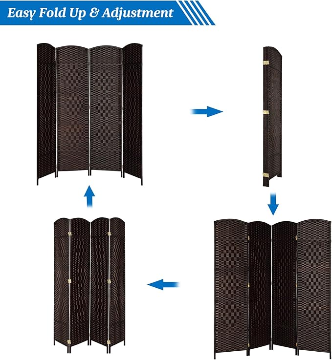 VINGLI 6 FT Tall Rattan Room Divider, Folding Privacy Screen, Indoor Partition - Image 2