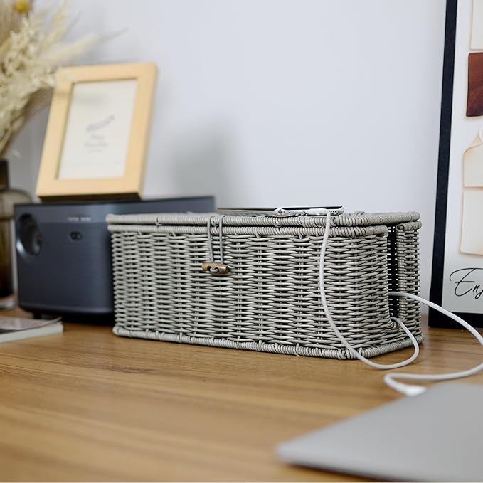 BROWNLILY Cable Management Box, Rattan Style Cord Organizer - Image 8