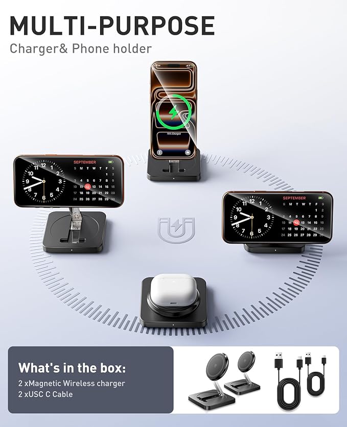 Magnetic Wireless Charger, 15W Foldable Fast Charging Stand - Image 5