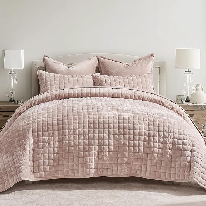RECYCO Luxury Velvet Quilt Set Full Queen Size Bedding Sets, Ultra Soft Velvet by RECYCOHOMECOLLECTION