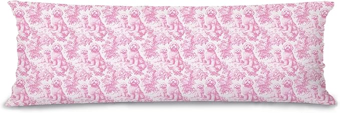 Pink Chinoiserie Poodle Dog 20x54 Body Pillow Cover by Unknown