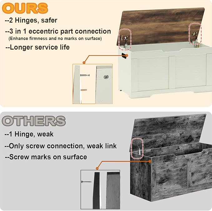 Timberer 31.5" Storage Chest, Wooden Storage Bench, Lift Top Toy Chest - Image 4