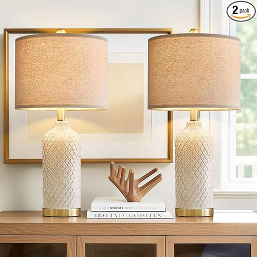 24.25" Table Lamps Set of 2 Modern Ceramic Lamps by G-SAFAVA