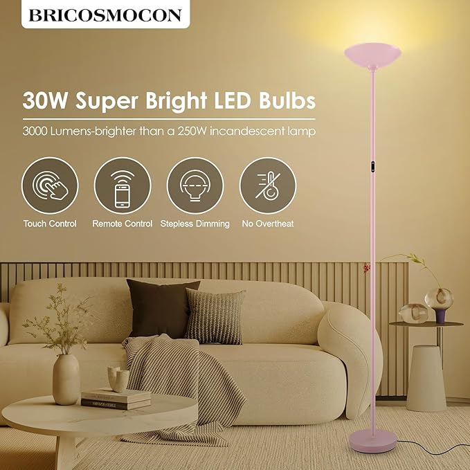 Stepless Dimmable Floor Lamp, 30W 3000LM Super Bright LED Torchiere Floor Lamps - Image 2