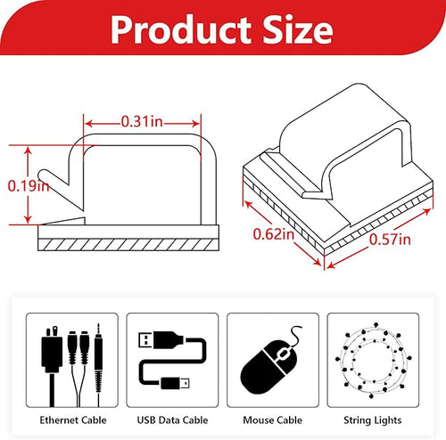 100PCS Cable Clips, Adhesive Wire Clips Organizer Cord Clips Management - Image 2