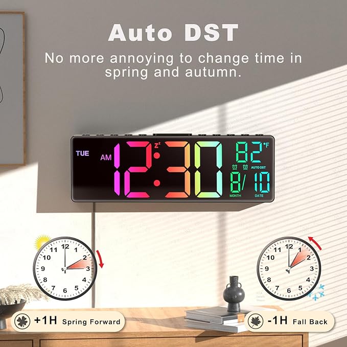JALL 10.5'' Large Digital Wall Clock, Big LED Number Display, RGB Colors - Image 5