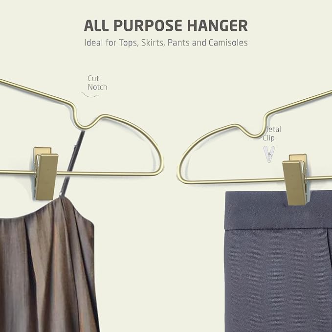 16.5" Adult Gold Metal Clips Pants Coat Clothes Hangers, 30 Pack Coat Suit - Image 4